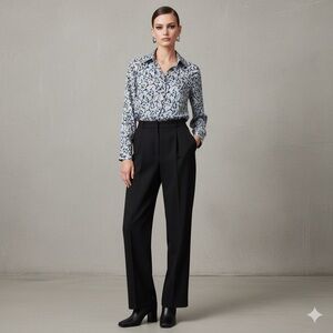 🎀Georges Rech Paris  silk Floral Patterned Shirt in Blue and Black button up